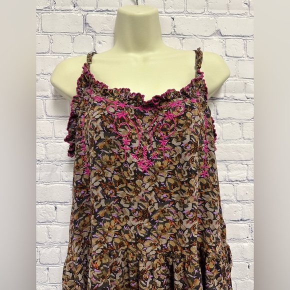 NATURAL LIFE Brown Lavender Print Embroidered Maxi Sundress MEDIUM - Picture 2 of 5